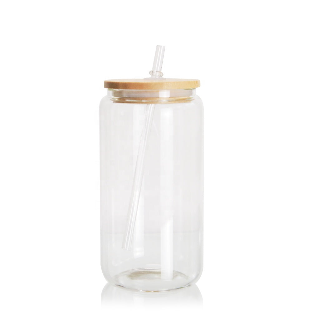Sublimation Beer Can Glass with Bamboo lid CLEAR – The Blank Stockpile