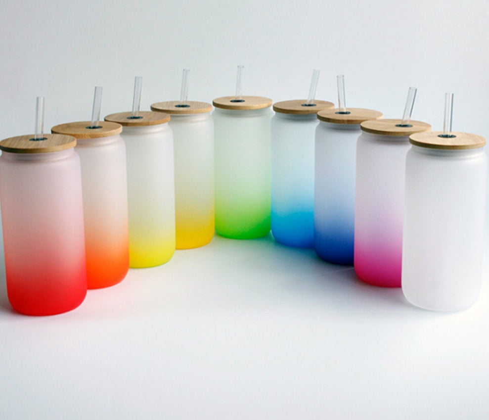 20 Oz Ombre Frosted Glass Cup with Bamboo Lid