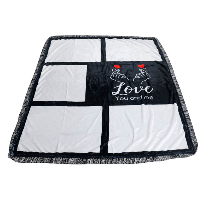 Love You & Me Panel Sublimation Blanket| 5 Panel | Blank Blanket| 40 x 60  inches| Fringe tassel trim