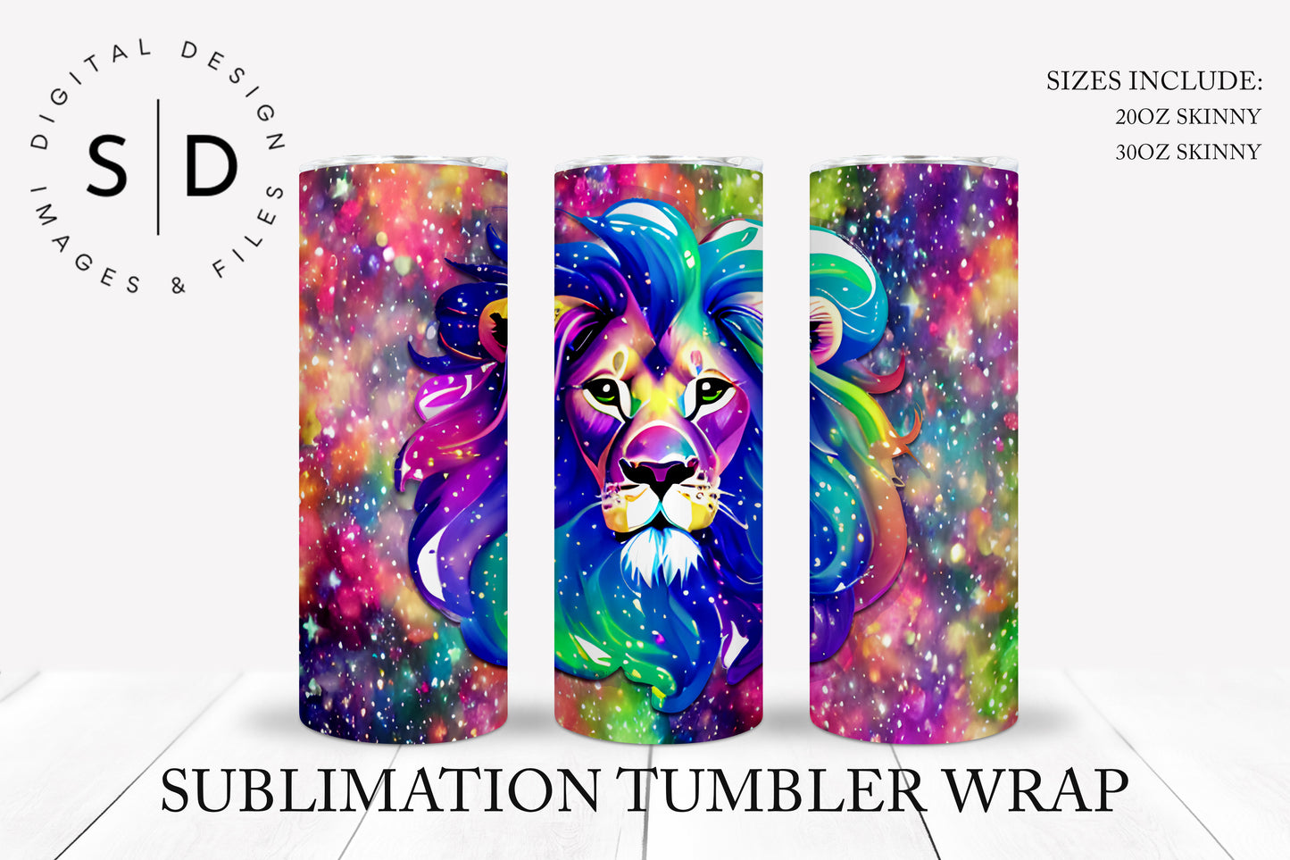 Celestial Lion Rainbow Print 20oz 30oz Sublimation Tumbler Designs