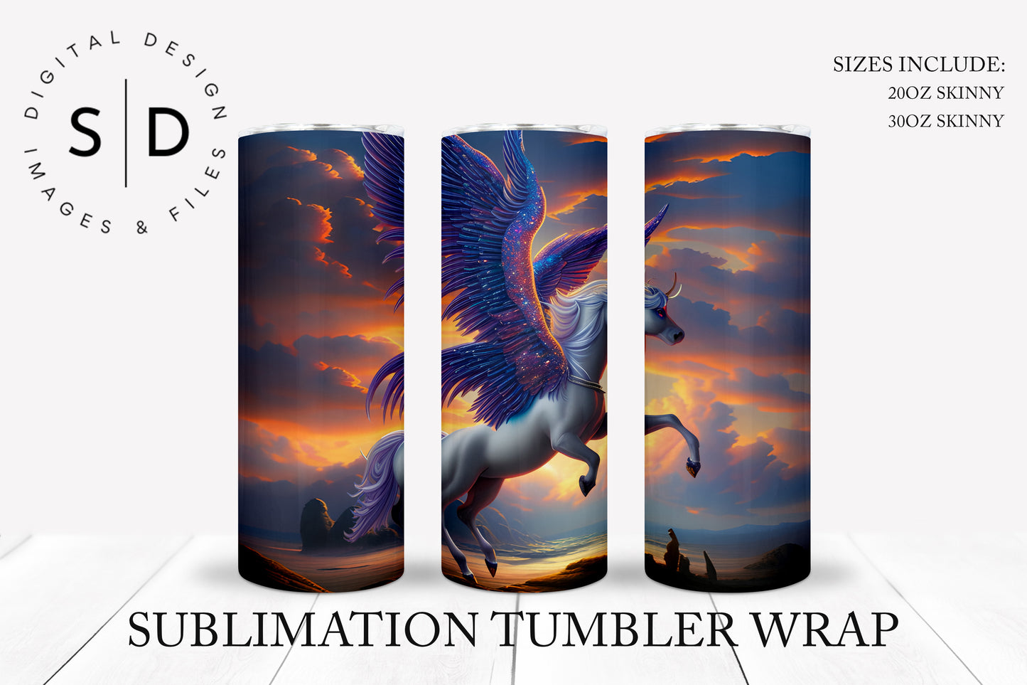 Pegasus at Sunset Water Color Print 20oz 30oz Sublimation Tumbler Designs