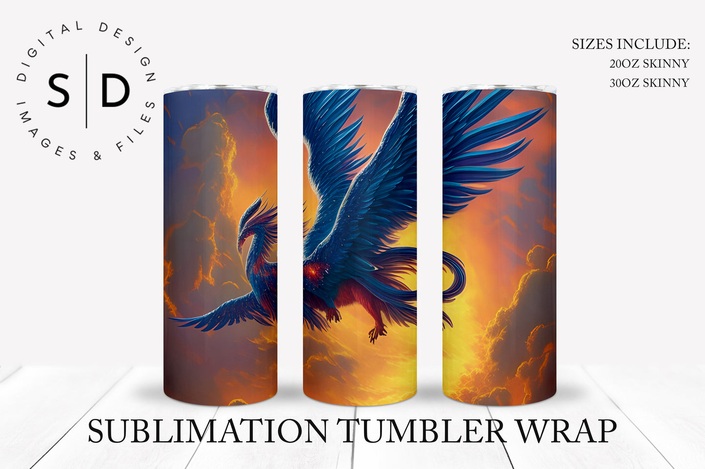 Phoenix Rising Water Color Print 20oz 30oz Sublimation Tumbler Designs