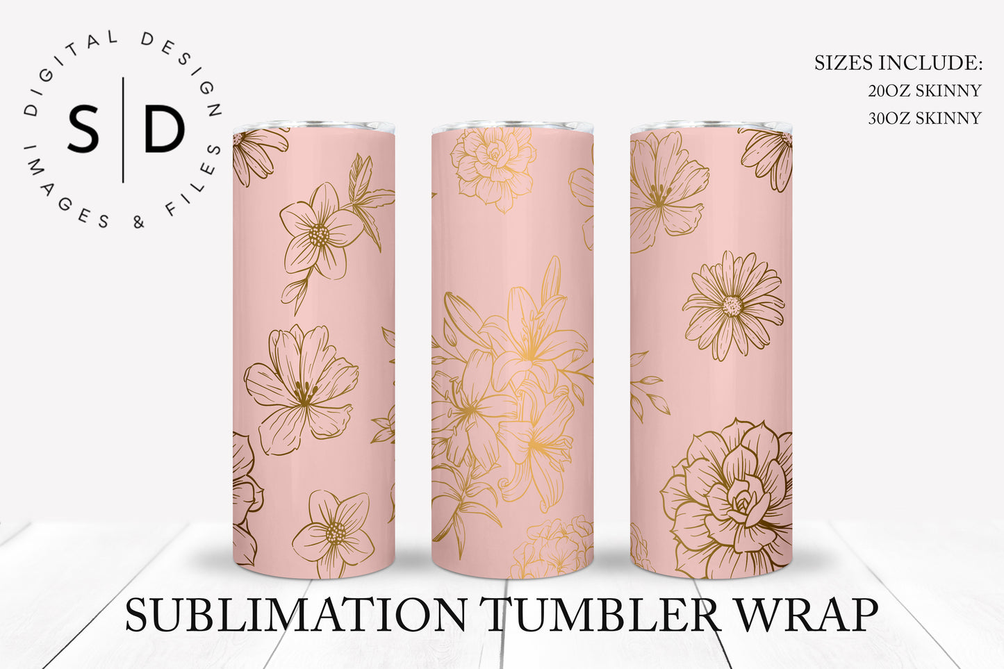 Rose Gold Floral 20oz 30oz Sublimation Tumbler Designs
