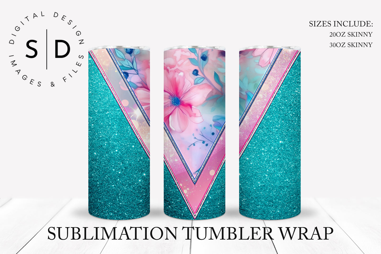 Turquoise Floral V Split 20oz 30oz Sublimation Tumbler Designs