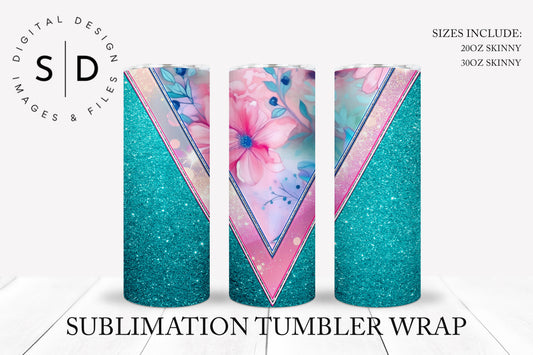 Turquoise Floral V Split 20oz 30oz Sublimation Tumbler Designs