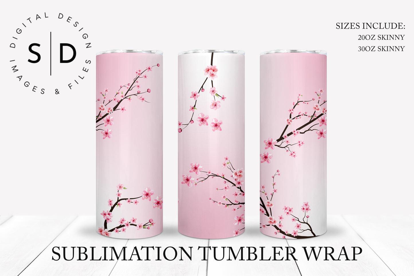Cherry Blossom Pink Ombre Seamless 20oz 30oz Sublimation Tumbler Designs