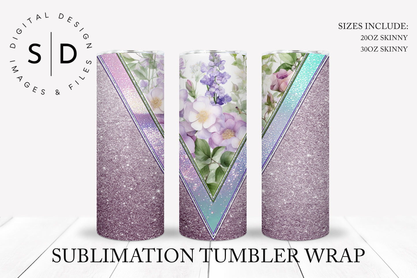 Lavender Floral V Split 20oz 30oz Sublimation Tumbler Designs