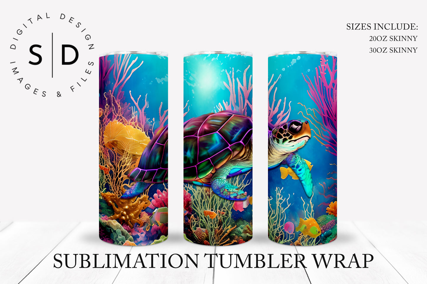 Turtle Under The Sea Print 20oz 30oz Sublimation Tumbler Designs