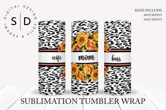 Wife Mom Boss Leopard Print 20oz 30oz Sublimation Tumbler Designs