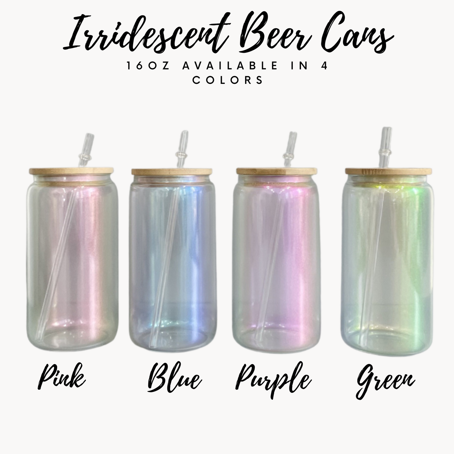 Irridescent 16 Oz Sublimation Beer Can Glass with Bamboo lid