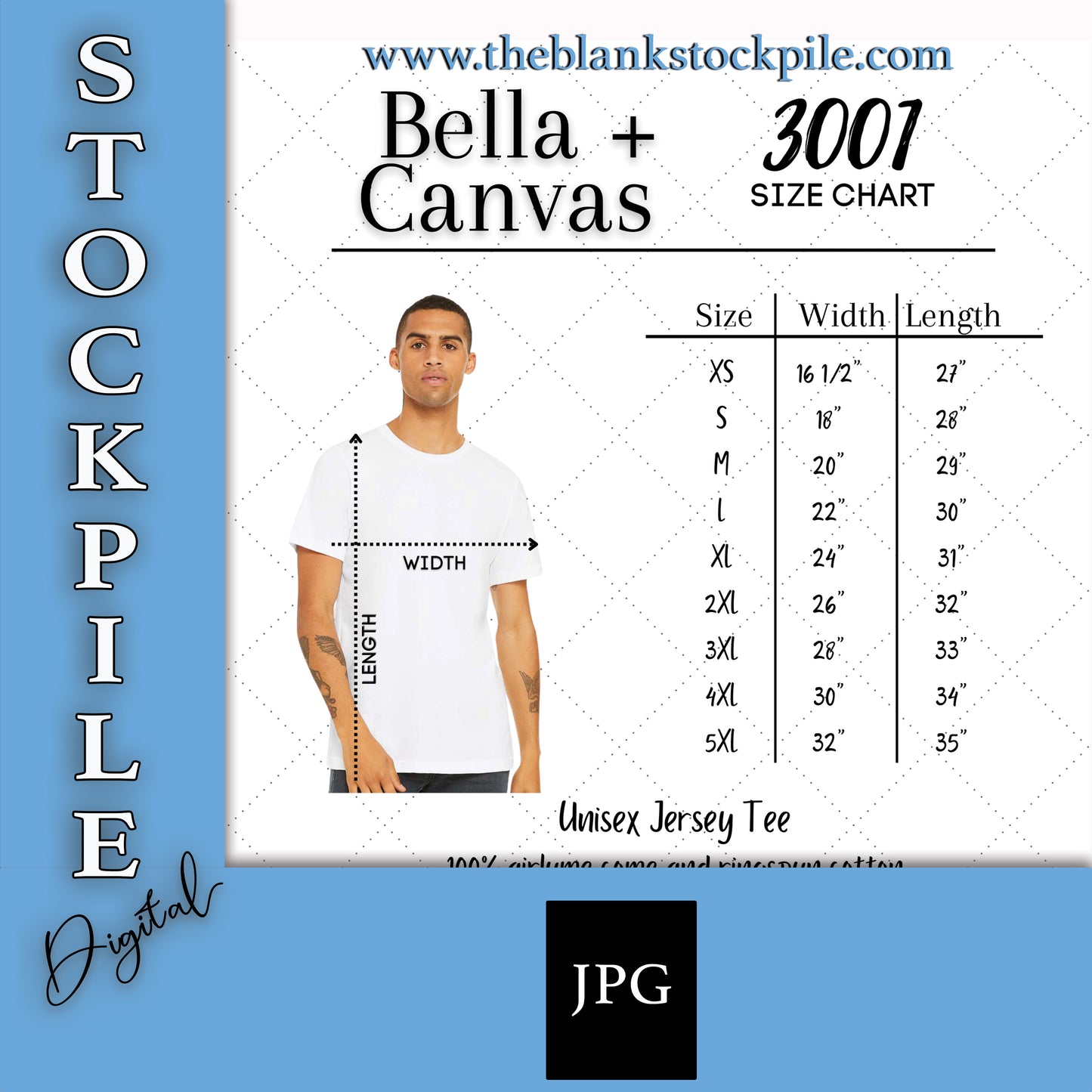 Bella Canvas 3501 Long Sleeve size chart