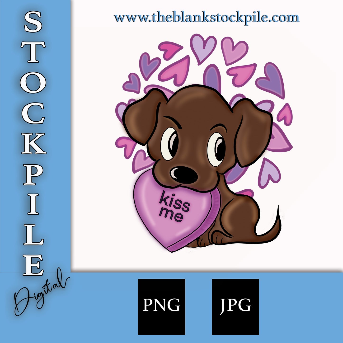 Kiss Me Candy Heart Puppy Dog Valentines PNG file