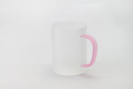 10oz. Frosted Glass Sublimation Mug with Pink Handle