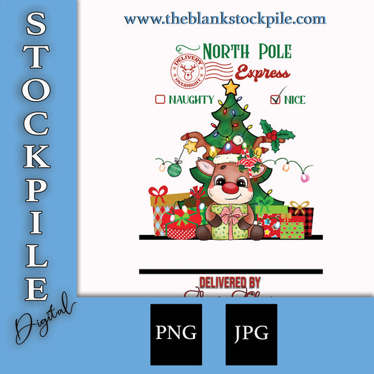 Reindeer Girl Santa Sack PNG | Christmas Sublimation PNG Image | Holiday Gift Bag Image | PNG |  Xmas