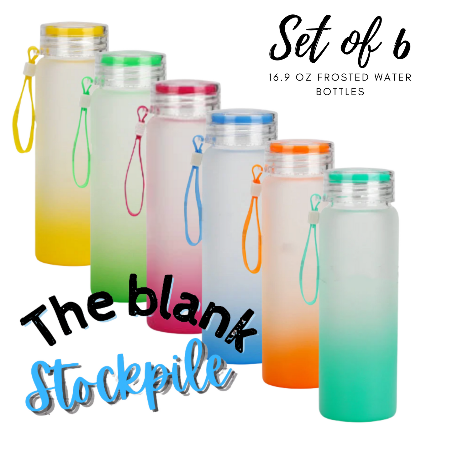 Set of 6 |FROSTED Ombre Color 500ml/16.9oz Glass Water Bottle