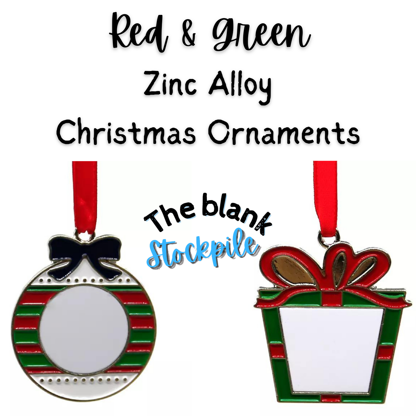 Blank Christmas Zinc Alloy Ornaments with Red & Green accents