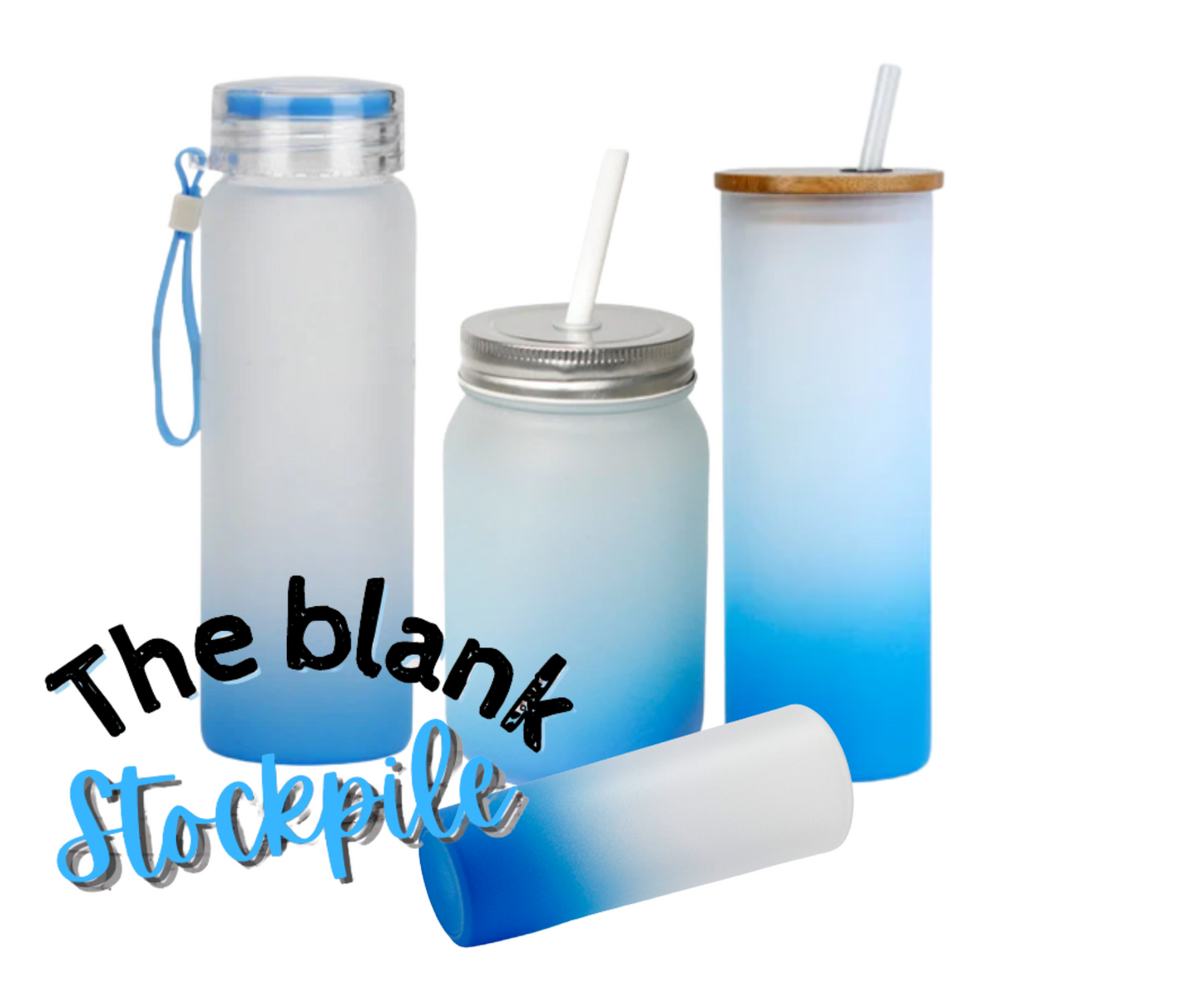 Set of 4|Frosted Ombre Color Gradient Bundle| Water Bottle, Skinny Tumbler w/ bamboo lid, Mason Jar Shot glass| Sublimation Bundle