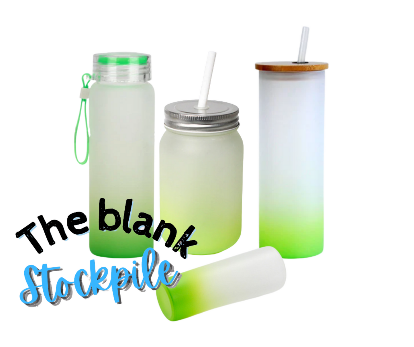 Set of 4|Frosted Ombre Color Gradient Bundle| Water Bottle, Skinny Tumbler w/ bamboo lid, Mason Jar Shot glass| Sublimation Bundle