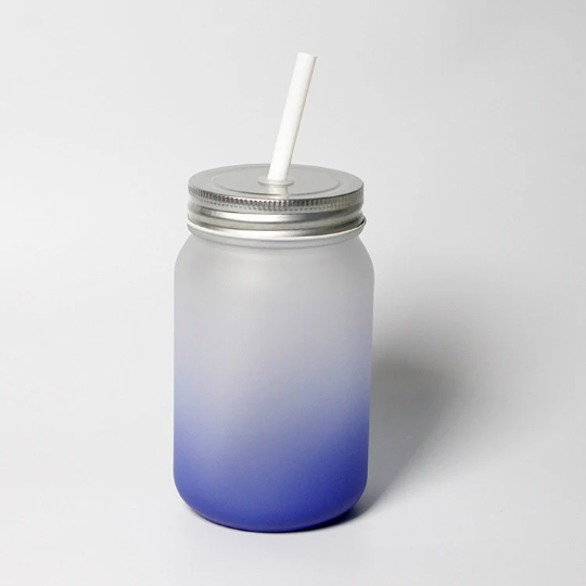 Individual| FROSTED Ombre Color Gradient 14.5 oz Mason Jar glass with lid and straw