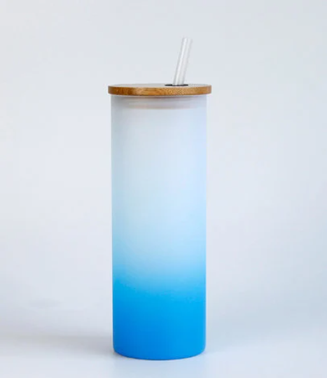 FROSTED Ombre Color Gradient 18 oz Skinny Glass tumber with Bamboo lid and straw