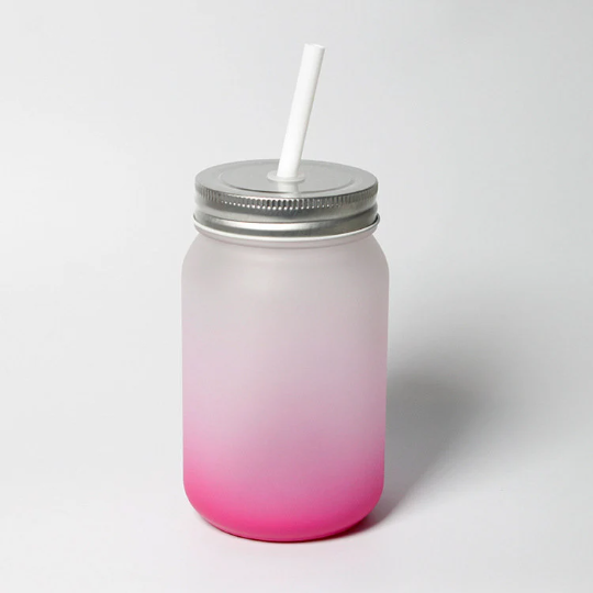 Individual| FROSTED Ombre Color Gradient 14.5 oz Mason Jar glass with lid and straw