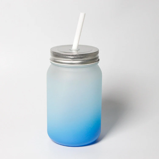 Set of 8| FROSTED Ombre Color Gradient 14.5 oz Mason Jar glass with lid and straw