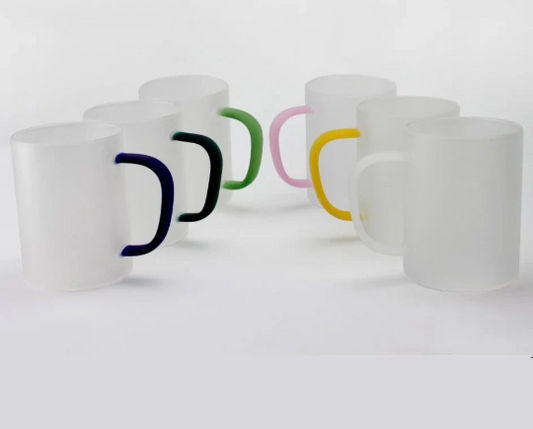 12 oz. Sublimatable Frosted Glass Mug with Colorful Handle