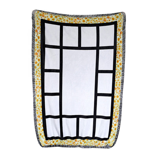 New! Yellow White Gerber Daisy Print 15 panel Sublimation Blanket| Blank Blanket| 40 x 60 inches| Fringe tassel trim