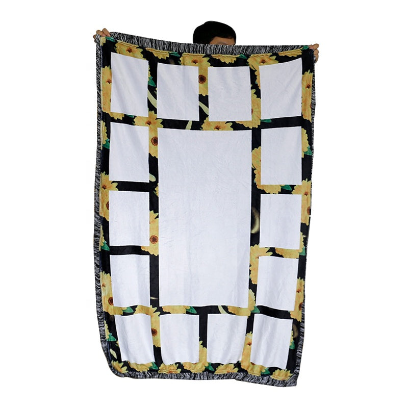 Gerber Daisy Yellow Black Flower Print 9 panel Sublimation Blanket| Blank Blanket| 40 x 60 inches| Fringe tassel trim